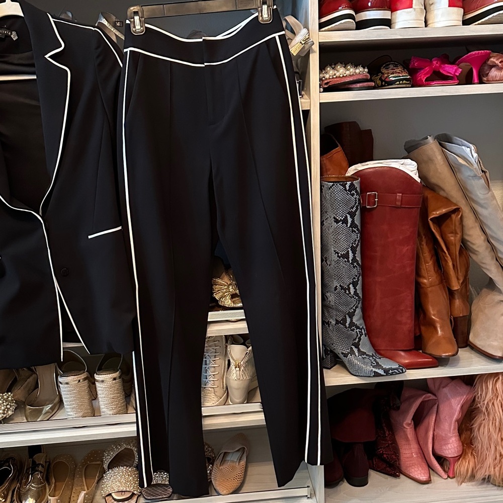 Alice + Olivia Black Pantsuit with White Piping - Picture 4 of 7